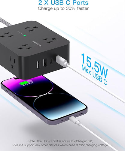Extension Cord 25 Ft, HANYCONY Surge Protector Power Strip with 8 Outlets 4 USB Ports(2 USB C), Long Cord, Wall Mount, Desk USB Charging Station for Home Office College Dorm Room Essentials