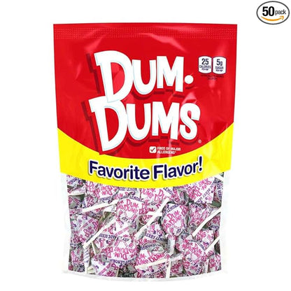 Dum Dums Berry Lemonade Lollipops - Bulk Candy Box with Lollipops Individually Wrapped, Single Flavor Gourmet Suckers - 50 Count