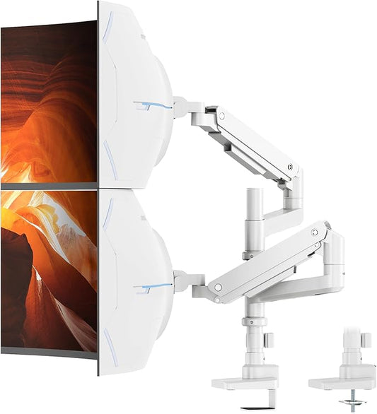 PUTORSEN 17-49”Premium Aluminum Heavy Duty Dual Monitor Arm for Ultrawide Screens up to 44lbs, Vertical Stacked Dual Monitor Desk Mount, Full Motion Dual Vertical Monitor Mount, VESA 75/100, White