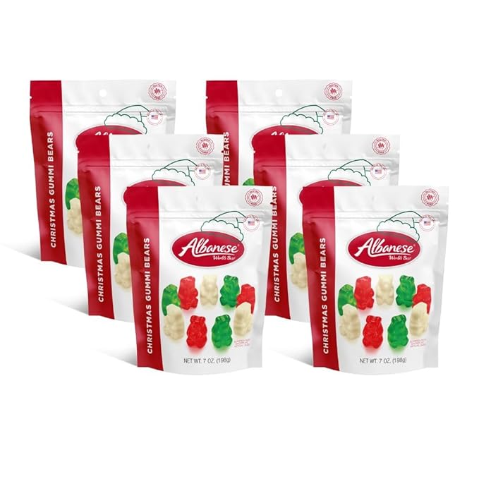 Albanese Worlds Best, Christmas Gummi Bears, 7 Ounce (Pack of 6), Holiday Candy, Great Stocking Stuffers, Perfect Christmas Treat & Gift, Share with Friends & Family