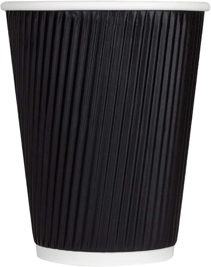 Karat 12 oz Ripple Insulated Coffee Cup [500 Count] Black Disposable Paper Hot Cup, Sturdy & Leak Proof, 90mm, No Lids