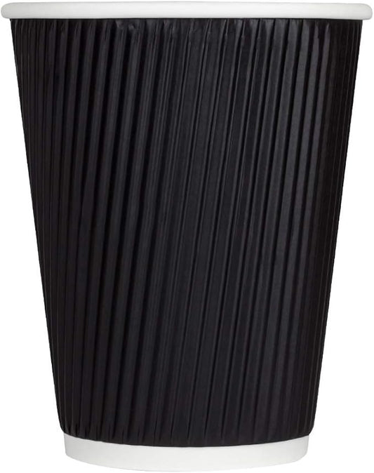 Karat 12 oz Ripple Insulated Coffee Cup [500 Count] Black Disposable Paper Hot Cup, Sturdy & Leak Proof, 90mm, No Lids