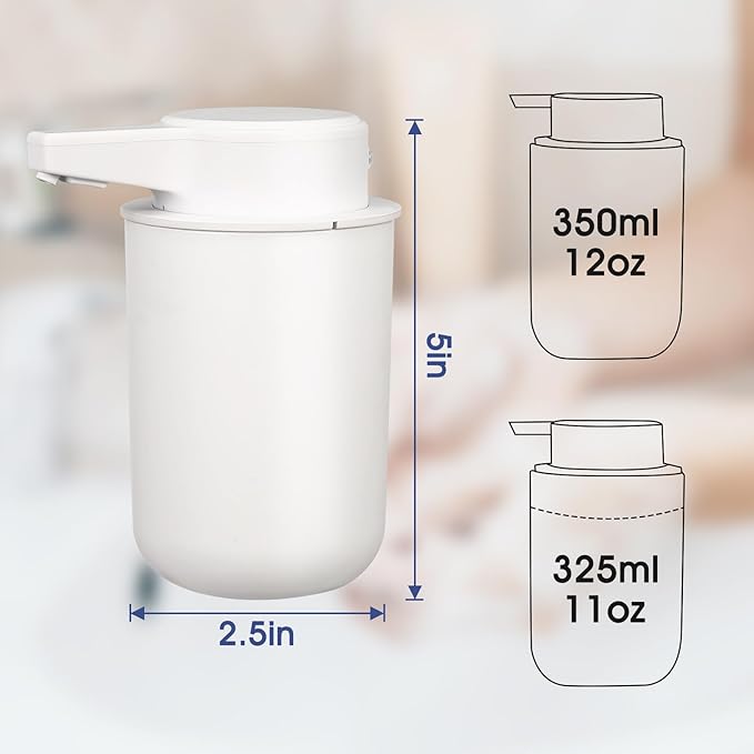2 Pack Automatic Liquid Soap Dispenser, 10.5oz Touchless Electric Hand Soap Dispenser, Rechargeable Liquid Pump for Dish Soap, Easy Refill (White)