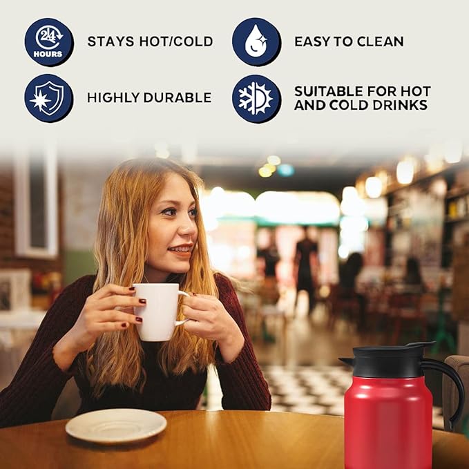 34oz Thermal Coffee Carafe with Tea Infuser/Smart Double Walled Vacuum Thermo with LED Display/Stainless Steel Tea Carafe/Tea Pot /12 Hour Heat & 24hr Cold Retention (White)