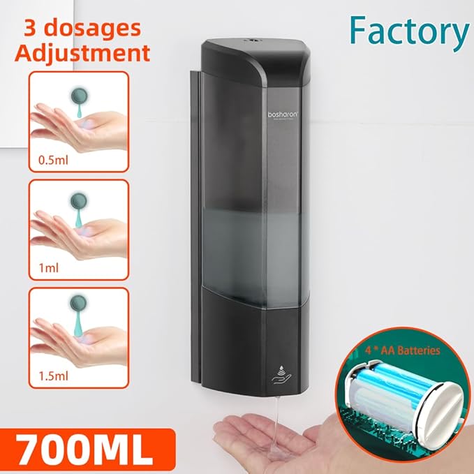 Automatic Soap Dispenser Wall Mount 700ml,Touchless Electric Sensor Liquid Gel Hand Sanitizer Dispenser Battery Operated for Office Home Kitchen Bathroom Hotel Restaurant Commercial (B-162-Black)