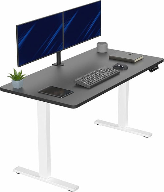 VIVO Electric 55 x 28 in Standing Desk, Memory Height Adjustment, 1B Series, One-Piece Black Top, White Frame, DESK-KIT-1W55B