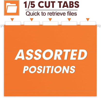 HERKKA Hanging File Folders, 30 Pack Reinforced Letter Size Hanging Folders, Designed for Bulky Files, Filing Cabinet, 1/5-Cut Adjustable Tabs (Orange)