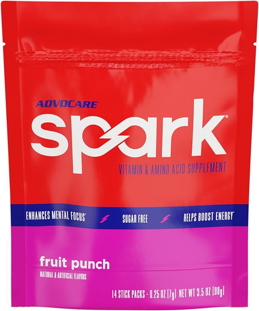 AdvoCare Spark - Energy Drink Mix - Vitamin & Amino Acid Supplement - Supports Energy & Focus* - Portable Immune Support* - Sugar-Free - Fruit Punch, 14 Stick Packs (3.5 oz)