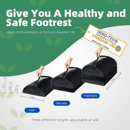 Foot Rest for Under Desk Foot Stool with 3 Adjustable Heights & Washable Cover Ergonomic Memory Foam Office Footrest Suitable for Office, Home and Car, Black