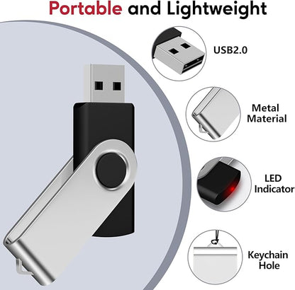 AreTop USB Flash Drive, Pack of 50 Thumb Drives Bulk, 1GB Pen Drive, Metal USB 2.0 Memory Sticks, Portable Keychain Jump Drive Multipack for Data Storage (1G,black-50pack)