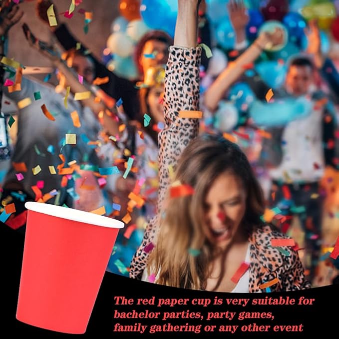 Paper Cups 8 oz 50 Pack, Disposable Paper Coffee Cups for Hot or Cold Beverage Drinking for Party, Picnic, BBQ, Travel, and Event -Red
