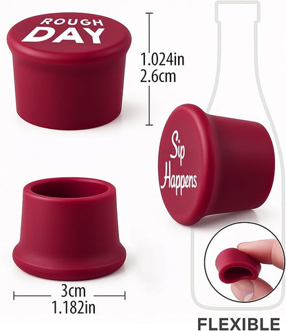 Funny Silicone Wine Stopper Set of 8 – Must-Have Wine Accessories & Perfect Wine Gifts for Women & Men – Airtight & Reusable