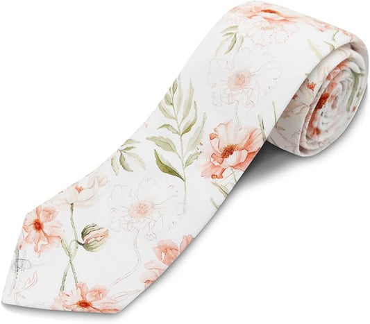 Cotton Floral Ties for Men 2.76" Men's Skinny Tie Linen Flower Printed Neck Tie for Wedding Dating Party