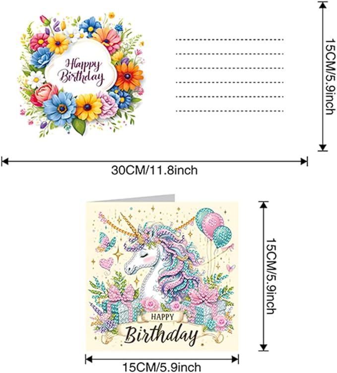 6PCS Diamond Art Painting Greeting Card Set, Birthday Pattern Cards with Envelopes,DIY Card Making Kits Thank You Card Arts Crafts for Birthday