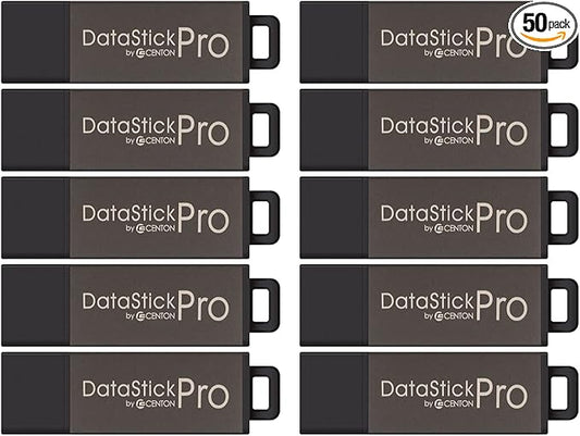 Centon Electronics DataStick Pro USB 2.0 Flash Drive, 2 GB, 50 USB Flash Drives, 50 Bulk Pack, Grey
