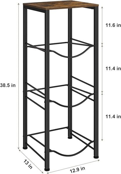 5 Gallon Water Jug Holder 3-Tiers Water Dispenser Stand Rack, Water Bottle Organizer with Storage Shelves for Kitchen Living Room Office, Rustic Brown