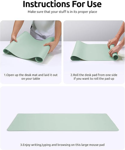 YSAGi Leather Desk Protector, Office Mat, Large Mouse Mat, Non-Slip PU Leather Blotter, Laptop Pad, Waterproof Writing Pad for Office and Home (Pale Green, 23.6" x 13.8")