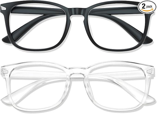 Blue Light Glasses for Woman Men | 99% Blue Light Blocking Glasses for Computer Gaming TV Phone Screen Square Frame | Anti Eyestrain & UV Glare Protection - 2 Pair
