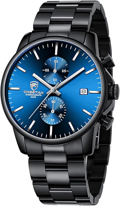 GOLDEN HOUR Fashion Business Mens Watches with Stainless Steel Waterproof Chronograph Quartz Watch for Men, Auto Date