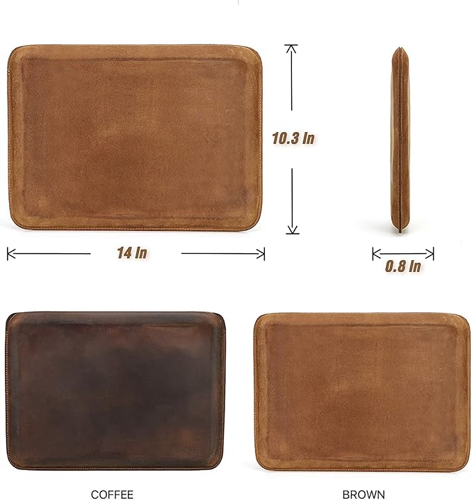 Top Grain Leather 14.2" Laptop Sleeve Case, Fit Design, Compatible with MacBook Air 13" M2 A2681 M1 A2337 A2179 A1932/Pro 13" M2 A2338 A2251 A2289 A2159 A1989 A1706 A1708, Coffee 14.2 Inch