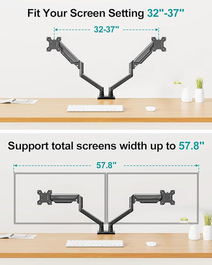 Dual Monitor Arm Desk Mount Fits 13 to 32 inch Computer Screens, Holds 4.4 to 22lbs Display VESA Mount, Adjustable Double Monitor Stand with Clamp/Grommet Base, 75/100mm Bracket, Black, Freelift