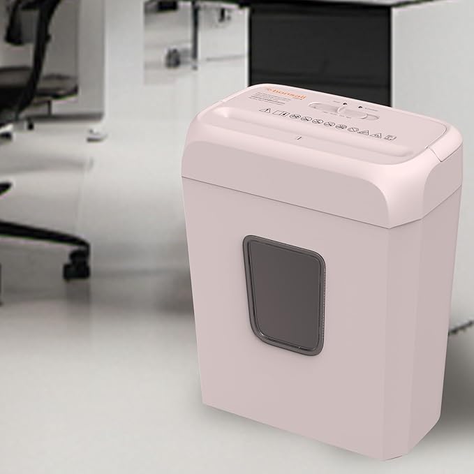 Bonsaii 5-Sheet Crosscut Shredder for Home & Office, Shreds Paper, Credit Cards, Staples & Paper Clips, 3.4-Gallon Pullout Bin, Compact & Stylish in Pink