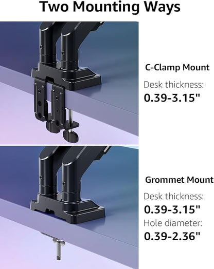 MOUNTUP Dual Monitor Stand for Max 43 inch Screens, Ultrawide Monitor Arm Height Adjustable, Heavy Duty Dual Monitor Mount, Full Motion Premium Gas Spring Arm, Holds 2.2 to 33 lbs, VESA Desk Mount