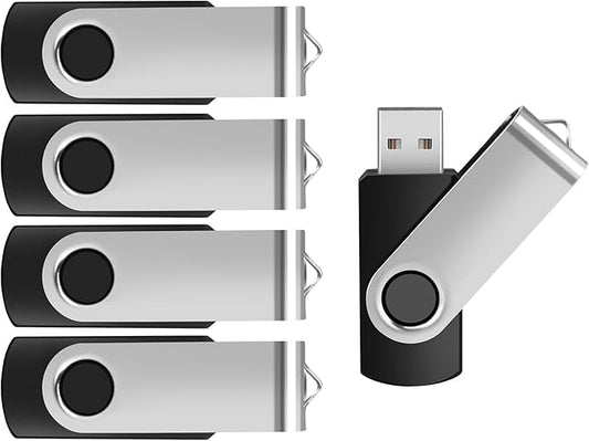 Generic 64GB 5-Pack USB Flash Drives - USB 2.0, High-Speed Data Transfer for Photos, Music, Videos, Files - Secure & Reliable Storage, Ready for PC, Laptop, Car (5 Pack Swivel USB Black, 64GB)