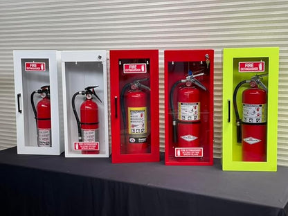 Fire Extinguisher Mount - Neon Cabinet with Door - 22 Gauge Steel, Powdercoat Finish, Metal Handle, Universal Wall Mountability - 5 -10 lb. Capacity - Made in USA - Extinguisher Not Included