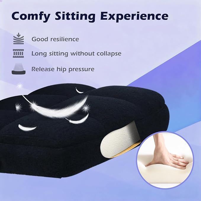 Office Chair with Wheels, Ergonomic Home Office Computer Chair with Flip-up Armrest, Adjustable Rolling Desk Chair Teddy Fleece – Dark Blue