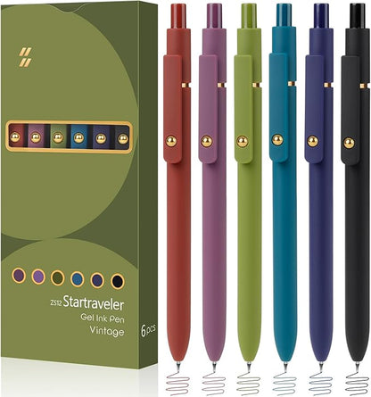 FIOVER Colored Pens, 6 Pack Colorful Gel Pens, Quick-Dry 0.7mm Medium Point for Journaling, Note Taking, Doodling, Aesthetic Office School Supplies, Gifts for Women Men(6PCS Vintage Colorful)
