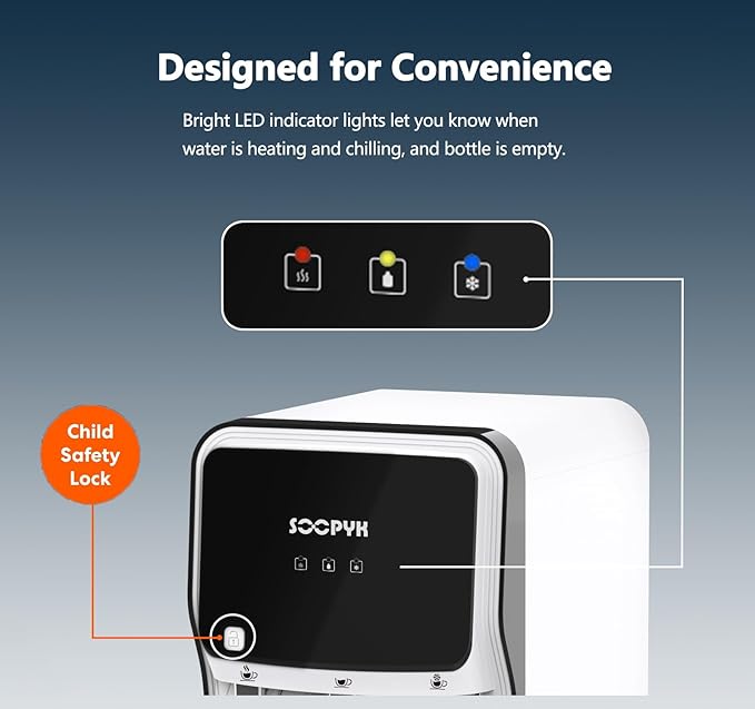 Self-Cleaning Bottom Load Water Cooler Dispenser for 5 Gallon Bottle 3 Temperature Settings Empty Bottle Alert Nightlight White