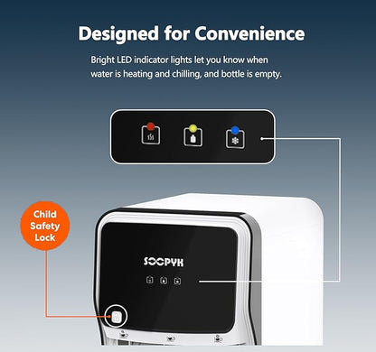Self-Cleaning Bottom Load Water Cooler Dispenser for 5 Gallon Bottle 3 Temperature Settings Empty Bottle Alert Nightlight White