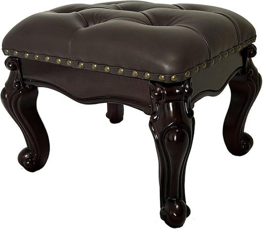 Leather Foot Stool,Vintage Footstools,Wooden Footrest,Upholstered Foot Rest for Living Room,Sofa,Entryway (Walnut)