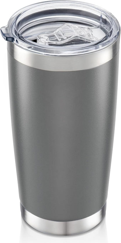 20 oz Tumbler with Lid Stainless Steel Insulated Tumblers Double Wall Vacuum Coffee Mug Powder Coated Tumbler Cups for Cold and Hot Drinks, Grey, 1 pack