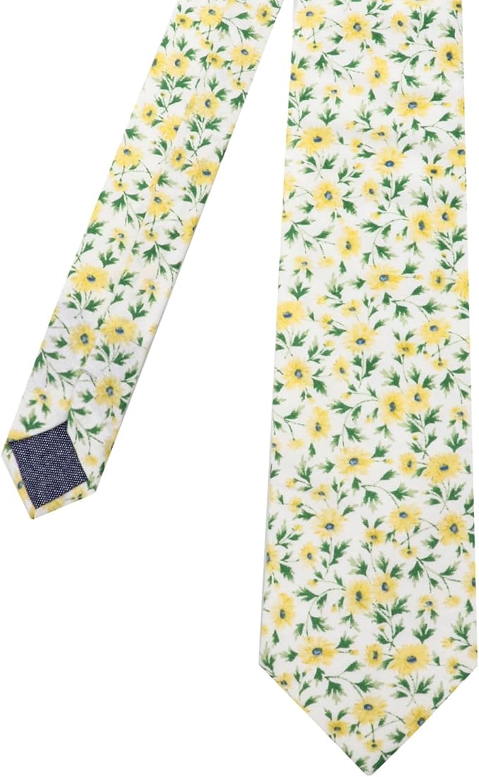 Cotton Floral Ties for Men 2.76" Men's Skinny Tie Linen Flower Printed Neck Tie for Wedding Dating Party