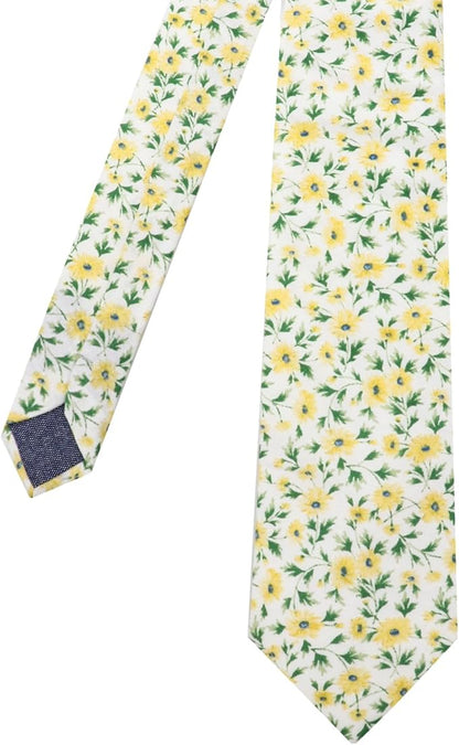 Cotton Floral Ties for Men 2.76" Men's Skinny Tie Linen Flower Printed Neck Tie for Wedding Dating Party