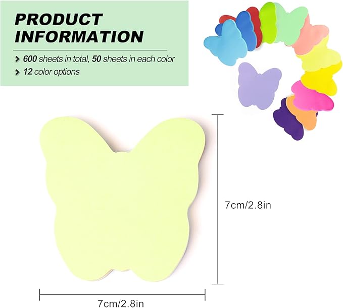 Sticky Notes, Self Sticky Post Notes, Colored Sticky Tabs for Notebooks Bible Study School Office Supplies 2.75 x 2.75 Inch 50 Pieces/Pad 600 Sheet Butterfly