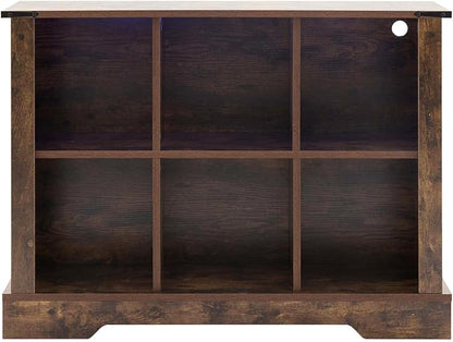 6 Cube Storage Organizer with LED Lights, Wooden Bookcase with Storage, Modern Cube Shelf for Living Room, Bedroom, Home Office - Brown