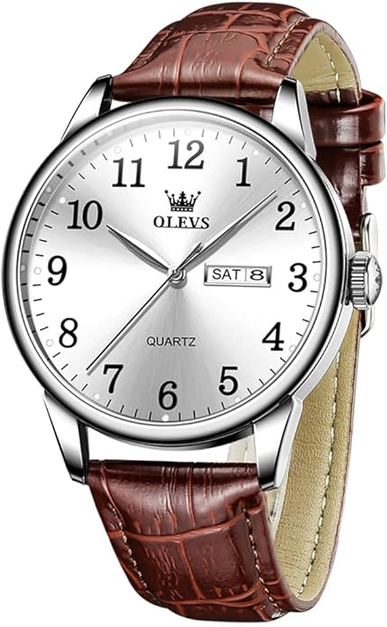 Men's Casual Leather Watch, Easy to Read Three-Hand Analog Stainless Steel Watches for Men, Minimalist Day Date Waterproof Luminous Mens Quartz Wristwatch