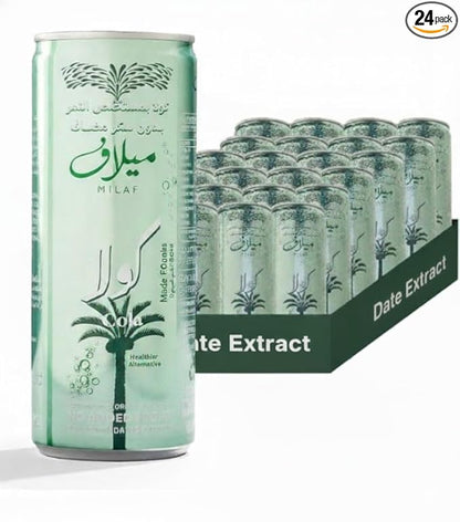 Milaf Date Cola - 8.1 fl oz | Sweet Carbonated Soda Soft Drink Made with Date Extract | Refreshing Non-Alcoholic Beverage | Ideal for Those Following Alcohol-Free Lifestyle | Innovative World First (Pack of 24)