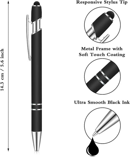 12 Pieces Ballpoint Pen with Stylus Tip, 1.0 mm Black Ink Metal Pen Stylus Pen for Touch Screens, 2 in 1 Stylus Ballpoint Pen (Black)