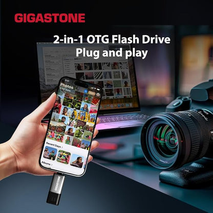 GIGASTONE 16GB Dual Flash Drive (2 Pack) Z40 USB 3.2 Gen 1, 2-in-1 Type-A & Type-C, 100MB/s Ultra Fast, Head Cap Design, Plug & Play for Smartphone/PC/Mac/TV/Car Audio, USB 2.0/3.0/3.1 Compatible