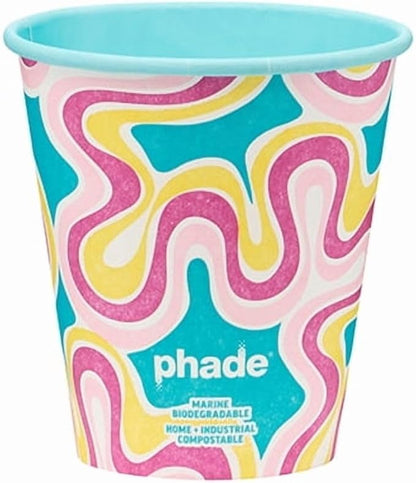 phade 12 oz Paper Hot Cups with Lids - 80 Count - Marine Biodegradable, Compostable & PFAS-Free - Made in USA Eco Coffee Cups, Squiggle Multi-Color