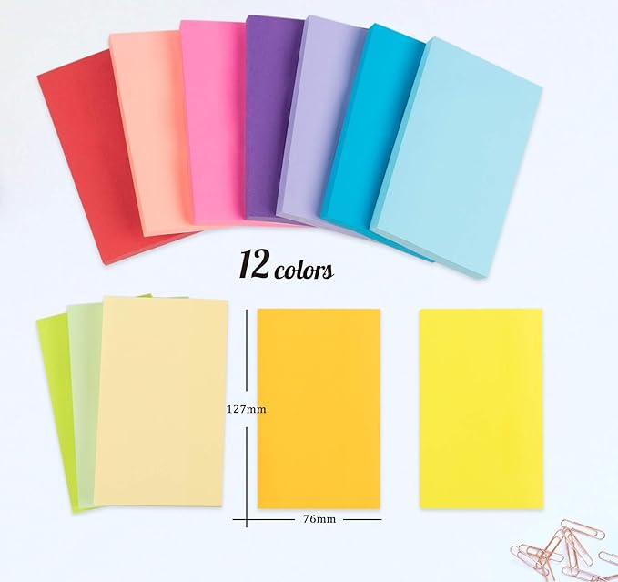Large Sticky Notes,1200 Sheets Memo Pads,3 x 5 in Bright Colored Note Pads,Clean Removal Super Self-Stick Notes,12 Colors Notepads,Pastel Ruled Post Stickies for Office,Home,School Supplies