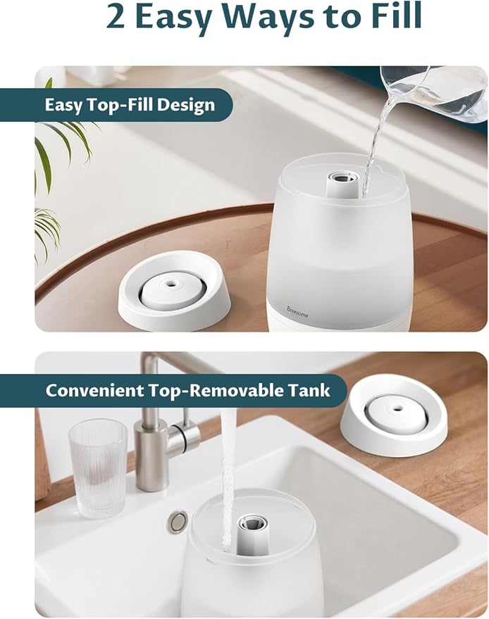 BREEZOME Humidifiers for Bedroom, 2.5L Humidifiers for Home, 250ml/h Mist Output, 7 Adjustable LED,25hrs Essential Oil Diffuser, 25dB Top Fill Ultrasonic Humidifier for Baby and Indoor Plants, White