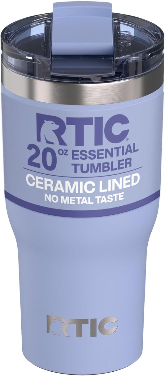RTIC 20oz Essential Tumbler with Lid, Ceramic Lined, Insulated, Stainless Steel, Metal, Double Wall Vacuum-Insulation, Travel Cup for Iced Coffee, Tea, Hot and Cold Drink, Periwinkle