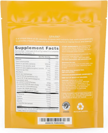 AdvoCare Spark - Energy Drink Mix - Vitamin & Amino Acid Supplement - Supports Energy & Focus - Portable Immune Support - Sugar-Free - Cranberry Peach Orange, 14 Stick Packs (3.5 oz)