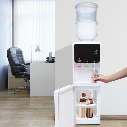 Top Loading Water Cooler, Standing Water Dispenser with 3 Temperature Settings - Hot, Warm and Cold Water, Child Safety Lock, Water Cooler Dispenser for Homes, Kitchens, Offices, Dorms (Black White)