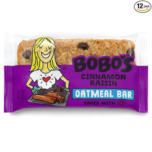 Bobo's Cinnamon Raisin Oat Bars, Gluten Free, Non-GMO, Whole Grain Oats, Pack of 12 | Snack Bars | On-the-Go | Made with Simple Ingredients